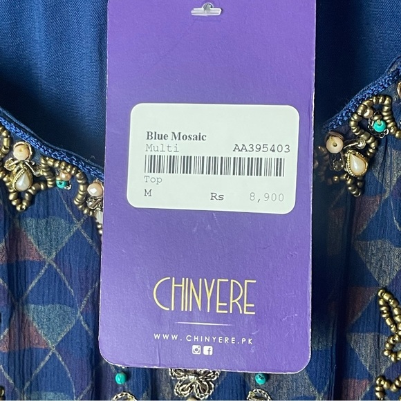 Chinyere Blue Mosaic Sheer Overlay Beaded Top - Picture 10 of 16